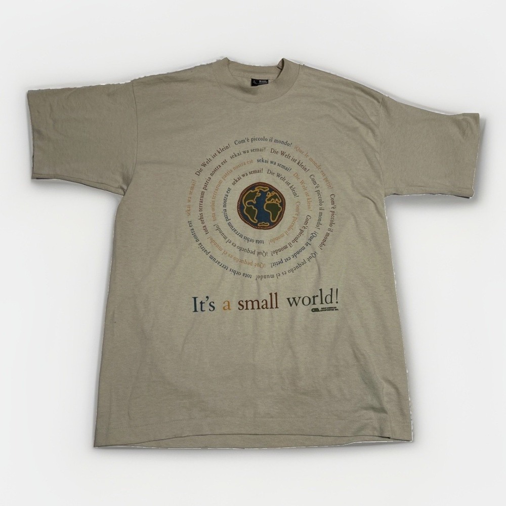 Vtg 1990s Single Stitch Multi Language Earth Globe Shirt Mens Large